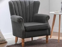 Vente-unique Fauteuil Stof-Fauteuil Van Antracietkleurige Stof Met Klinknagels Batoumi