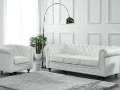 Vente-unique Fauteuil Leer-Fauteuil Van Buffelleer Chesterfield - Wit