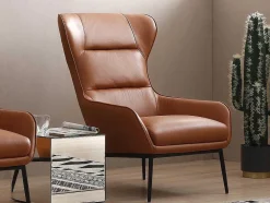 LINEA SOFA Fauteuil Leer-Fauteuil Van Camelkleurig Buffelleder Dinnia