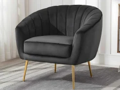 Vente-unique Fauteuil Met Holle Rugleuning-Fauteuil Van Fluweel Pablito - Antraciet