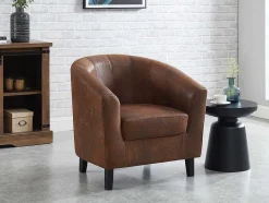 Vente-unique Fauteuil Met Holle Rugleuning-Fauteuil Van Microvezel - Oud Bruin - Cristobal Ii
