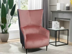 Vente-unique Fauteuil Stof Fluweel / Suedine-Fauteuil Van Roze Fluweel En Antraciet Structuur Mendocino