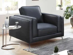 Vente-unique Fauteuil Leer-Fauteuil Van Zwart Leer Lecco