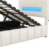 ModernLuxe Fluwelen Bed-Fluwelen Opbergbed Met Led En Lattenbodem - 140X200Cm - Beige
