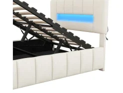 ModernLuxe Fluwelen Bed-Fluwelen Opbergbed Met Led En Lattenbodem - 140X200Cm - Beige