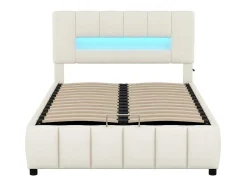 ModernLuxe Fluwelen Bed-Fluwelen Opbergbed Met Led En Lattenbodem - 140X200Cm - Beige