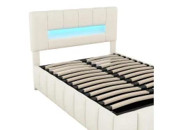 ModernLuxe Fluwelen Bed-Fluwelen Opbergbed Met Led En Lattenbodem - 140X200Cm - Beige