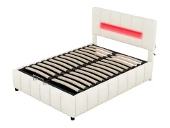 ModernLuxe Fluwelen Bed-Fluwelen Opbergbed Met Led En Lattenbodem - 140X200Cm - Beige