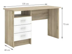 Vente-unique Bureaumeubel-Fula Bureau 3 Lades Eiken Structuur Decor En Wit.