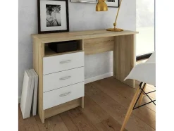 Vente-unique Bureaumeubel-Fula Bureau 3 Lades Eiken Structuur Decor En Wit.