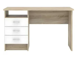 Vente-unique Bureaumeubel-Fula Bureau 3 Lades Eiken Structuur Decor En Wit.