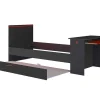 Vente-unique Bed Met Slaaplade-Gamer Bed 2 X 90 X 200 - Met Bureau - Led'S - Antraciet En Rood + Bedbodem - Vouani