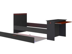 Vente-unique Bed Met Slaaplade-Gamer Bed 2 X 90 X 200 - Met Bureau - Led'S - Antraciet En Rood + Bedbodem - Vouani