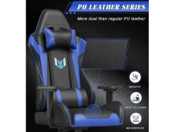 Vente-unique Bureaustoel-Gaming Stoel Gaming Met Lumbale Kussen En Hoofdsteun En Vaste Armleuning, Pu Leather Burea -Stoel