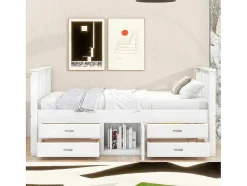 ModernLuxe Aanbiedingen: Slaapkamer & Kantoor-Gesloten Eenpersoonsbed 90X200Cm Met 4 Lades En Een Deur - Wit