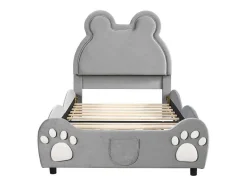 Vente-unique Kinderbed-Gestoffeerd Bed Met Hoofdeinde 90 X 200 Cm - Beervorm - Fluweel - Grijs