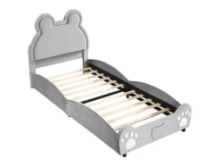 Vente-unique Kinderbed-Gestoffeerd Bed Met Hoofdeinde 90 X 200 Cm - Beervorm - Fluweel - Grijs