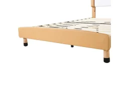 Vente-unique Tweepersoonsbed-Gestoffeerd Bed Met Verstelbaar Hoofdbord 140 X 200 Cm - Led'S - Pu Leer - Geel + Bruin