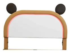 Vente-unique Tweepersoonsbed-Gestoffeerd Bed Met Verstelbaar Hoofdbord 140 X 200 Cm - Led'S - Pu Leer - Geel + Bruin