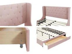 ModernLuxe Aanbiedingen: Slaapkamer & Kantoor-Gestoffeerd Bed 140X200Cm - Linnen Stof - Met Een Lade - Roze