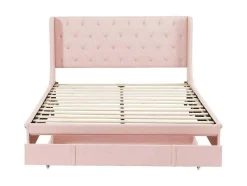 ModernLuxe Aanbiedingen: Slaapkamer & Kantoor-Gestoffeerd Bed 140X200Cm - Linnen Stof - Met Een Lade - Roze