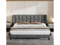 ModernLuxe Fluwelen Bed-Gestoffeerd Bed 160X200Cm In Fluweel Met Lattenbodem - Grijs