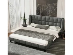 ModernLuxe Fluwelen Bed-Gestoffeerd Bed 160X200Cm In Fluweel Met Lattenbodem - Grijs