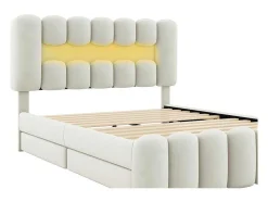 ModernLuxe Fluwelen Bed-Gestoffeerd Bed 140X200Cm Met 4 Lades - Met Led + Usb Oplaadpoort + Lezer - Beige