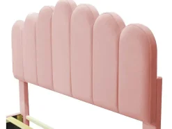 ModernLuxe Aanbiedingen: Slaapkamer & Kantoor-Gestoffeerd Fluwelen Bed 140X200Cm Met Lattenbodem - Verstelbaar Hoofdeinde - Roze