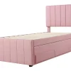 ModernLuxe Bed Met Slaaplade-Gestoffeerd Linnen Bed 90X200Cm - Met Onderschuifbed Op Wielen En 3 Lades - Roze