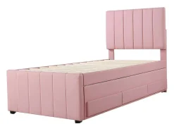 ModernLuxe Bed Met Slaaplade-Gestoffeerd Linnen Bed 90X200Cm - Met Onderschuifbed Op Wielen En 3 Lades - Roze