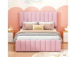 ModernLuxe Bed Met Slaaplade-Gestoffeerd Linnen Bed 140X200Cm - Met Onderschuifbed Op Wielen En 3 Lades - Roze