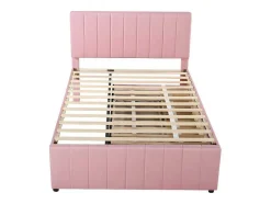 ModernLuxe Bed Met Slaaplade-Gestoffeerd Linnen Bed 140X200Cm - Met Onderschuifbed Op Wielen En 3 Lades - Roze