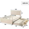 ModernLuxe Kinderbed-Gestoffeerd Linnen Bed 140X200Cm - Met Onderschuifbed Op Wielen En 3 Lades - Beige