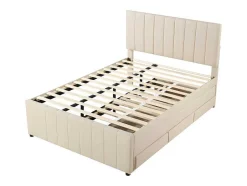 ModernLuxe Kinderbed-Gestoffeerd Linnen Bed 140X200Cm - Met Onderschuifbed Op Wielen En 3 Lades - Beige
