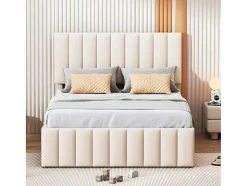 ModernLuxe Kinderbed-Gestoffeerd Linnen Bed 140X200Cm - Met Onderschuifbed Op Wielen En 3 Lades - Beige