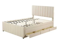 ModernLuxe Kinderbed-Gestoffeerd Linnen Bed 140X200Cm - Met Onderschuifbed Op Wielen En 3 Lades - Beige