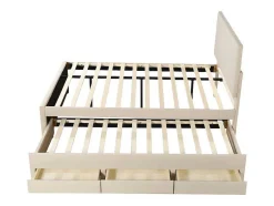 ModernLuxe Kinderbed-Gestoffeerd Linnen Bed 140X200Cm - Met Onderschuifbed Op Wielen En 3 Lades - Beige