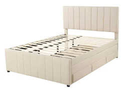 ModernLuxe Kinderbed-Gestoffeerd Linnen Bed 140X200Cm - Met Onderschuifbed Op Wielen En 3 Lades - Beige