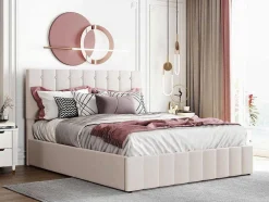 ModernLuxe Fluwelen Bed-Gestoffeerd Opbergbed - 140X200Cm - Stof Fluweel - Beige