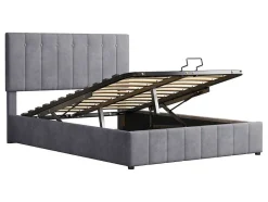 ModernLuxe Fluwelen Bed-Gestoffeerd Opbergbed - 140X200Cm - Fluwelen Stof - Grijs