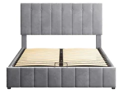 ModernLuxe Fluwelen Bed-Gestoffeerd Opbergbed - 140X200Cm - Fluwelen Stof - Grijs