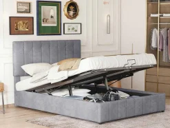 ModernLuxe Fluwelen Bed-Gestoffeerd Opbergbed - 140X200Cm - Fluwelen Stof - Grijs