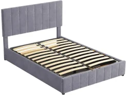 ModernLuxe Fluwelen Bed-Gestoffeerd Opbergbed - 140X200Cm - Fluwelen Stof - Grijs
