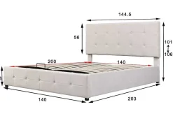 ModernLuxe Fluwelen Bed-Gestoffeerd Opbergbed - 140X200Cm - Fluwelen Stof - Verstelbaar Blokpatroon Hoofdeinde - Creme