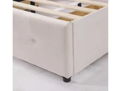 ModernLuxe Fluwelen Bed-Gestoffeerd Opbergbed - 140X200Cm - Fluwelen Stof - Verstelbaar Blokpatroon Hoofdeinde - Creme