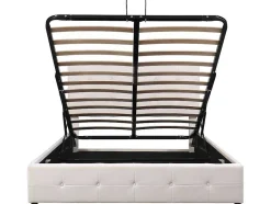 ModernLuxe Fluwelen Bed-Gestoffeerd Opbergbed - 140X200Cm - Fluwelen Stof - Verstelbaar Blokpatroon Hoofdeinde - Creme