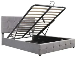 ModernLuxe Fluwelen Bed-Gestoffeerd Opbergbed - 140X200Cm - Fluwelen Stof - Verstelbaar Hoofdeinde Met Blokpatroon - Grijs