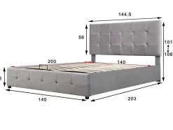 ModernLuxe Fluwelen Bed-Gestoffeerd Opbergbed - 140X200Cm - Fluwelen Stof - Verstelbaar Hoofdeinde Met Blokpatroon - Grijs