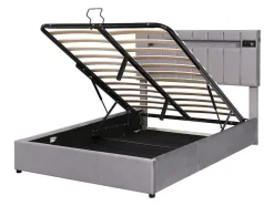 ModernLuxe Fluwelen Bed-Gestoffeerd Opbergbed 140X200Cm - Fluwelen Stof - Met Led En Bluetooth Speler - Grijs